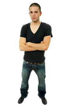 young casual man full body in a white background