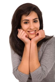 young beautiful woman portrait, isolated on white