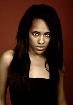 young casual woman close up portrait, studio shot