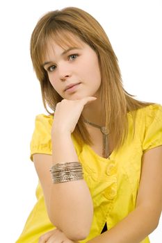 young casual blonde woman close up portrait