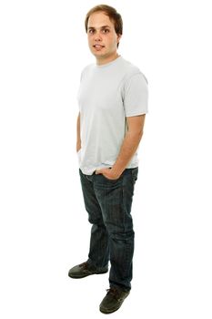 young casual man full body in a white background