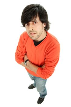 young casual man full body in a white background