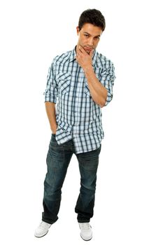 young casual man full body in a white background