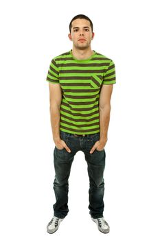 young casual man full body in a white background