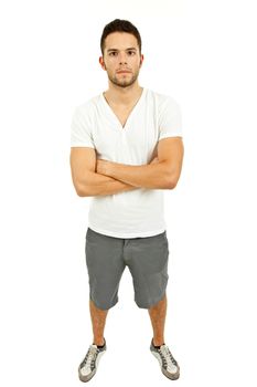 young casual man full body in a white background