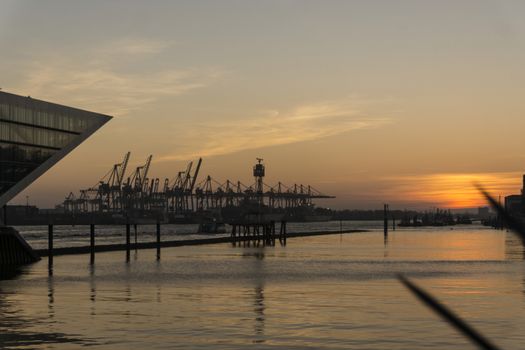 Sunset at the Docklands in Hamburg Altona Altstadt