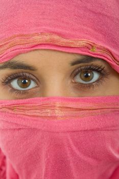 young woman with a veil, close up portrait, studio picture