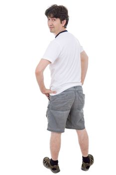 young casual man full body in a white background