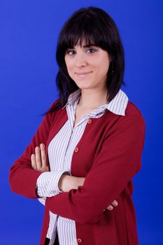 young beautiful woman, on a blue background