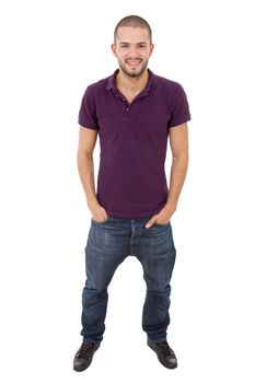 young casual man full body in a white background