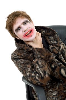 young man dressed as joker, isolated on white