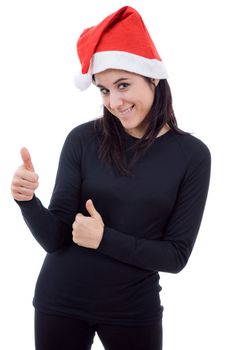 young beautiful happy woman portrait with a santa hat