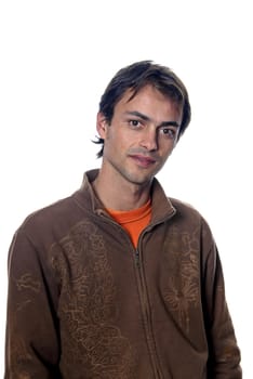 young casual man portrait in white background