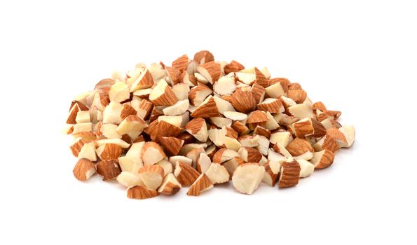 Chopped almonds, isolated on a white background