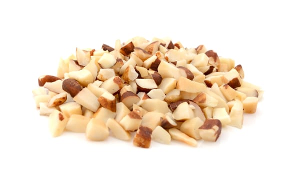 Chopped brazil nuts, isolated on a white background