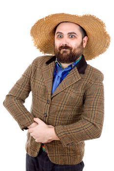 young silly casual man portrait, isolated on white