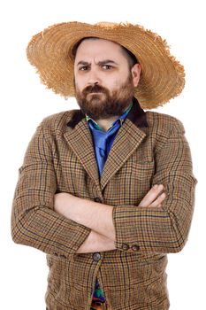 young silly casual man portrait, isolated on white