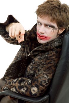 young man dressed as joker, isolated on white