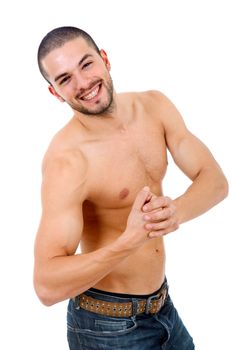 young sensual man on a white background