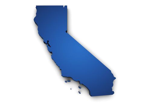 Shape 3d of California State map colored in blue and isolated on white background.