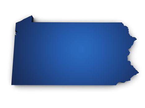 Shape 3d of Pennsylvania State map colored in blue and isolated on white background.