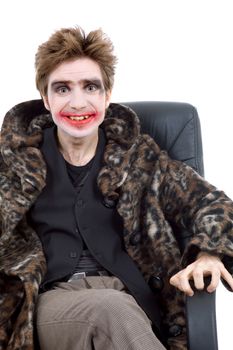 young man dressed as joker, isolated on white