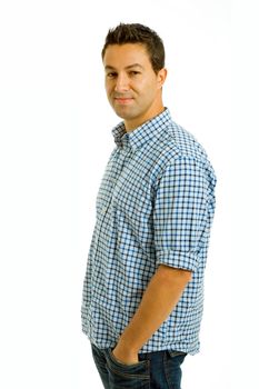 young casual man portrait, isolated on white