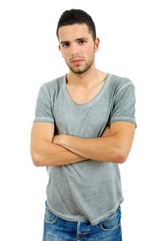 young casual man portrait, isolated on white