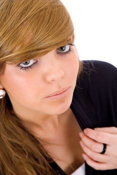 young casual blonde woman close up portrait