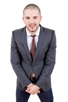 young silly business man portrait isolated on white