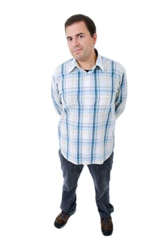 young casual man full body in a white background