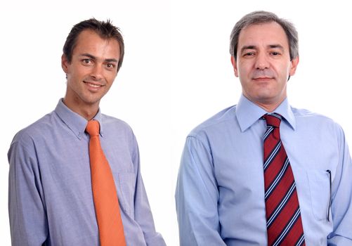 two young business men portrait on white.