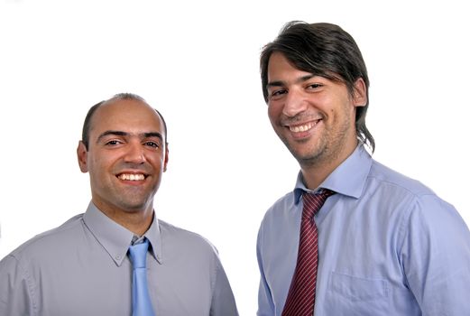 two young business men portrait on white