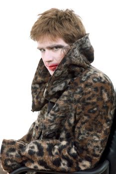 young man dressed as joker, isolated on white