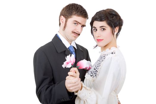 vintage couple in there wedding, isolated on white