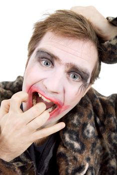 young man dressed as joker, isolated on white