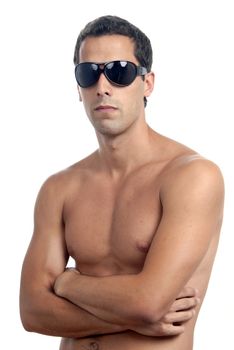 naked muscular male model with sun glasses