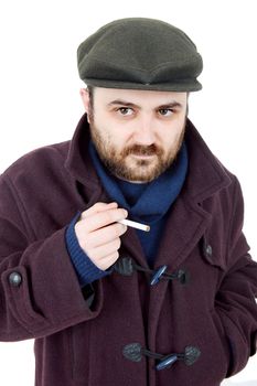 young silly man portrait, isolated on white