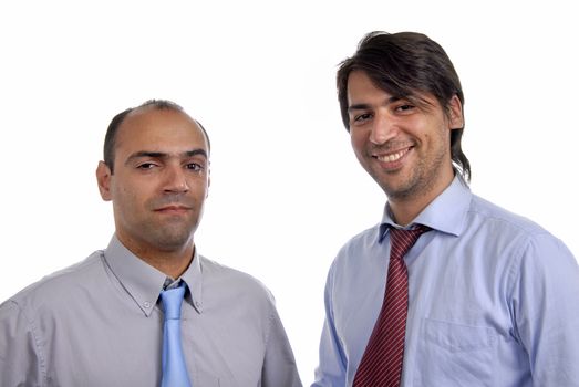 two young business men portrait on white