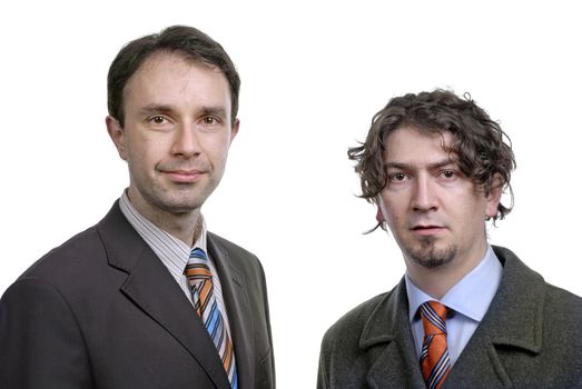 two young business men portrait on white