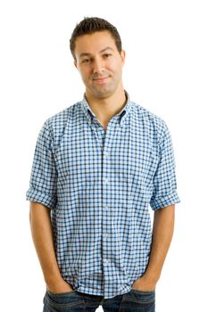 young casual man portrait, isolated on white