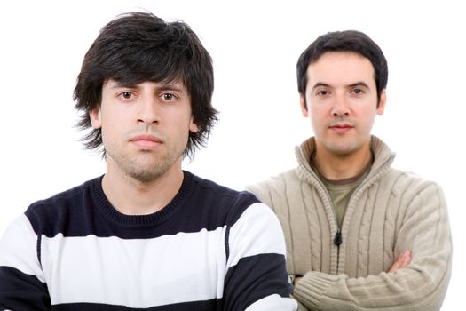 two young casual men portrait, isolated on white