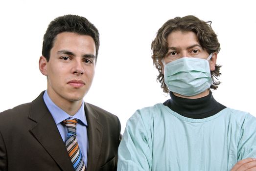 two male young doctors a over white background