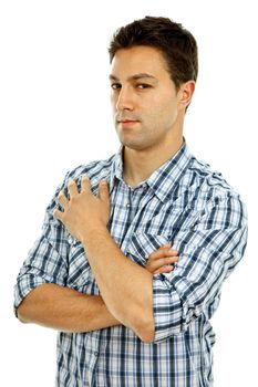 young casual man portrait, isolated on white