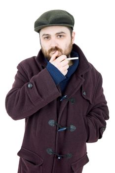 young silly man portrait, isolated on white