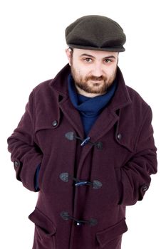 young silly man portrait, isolated on white