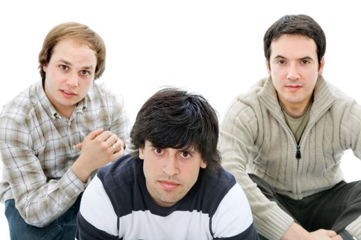 three casual men isolated on white background