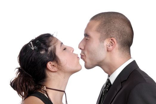 young couple together portrait on black background