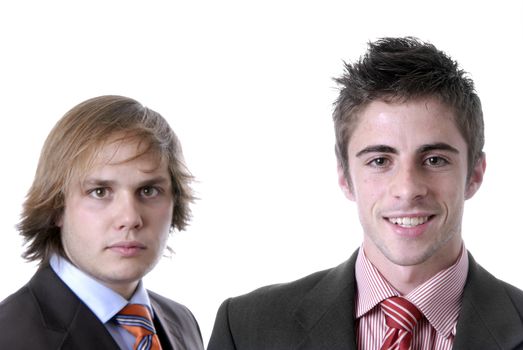 two young business men portrait on white