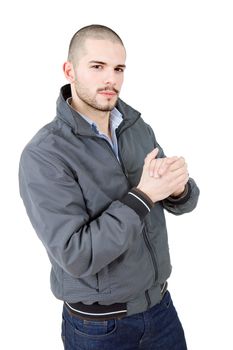 young casual man portrait, isolated on white